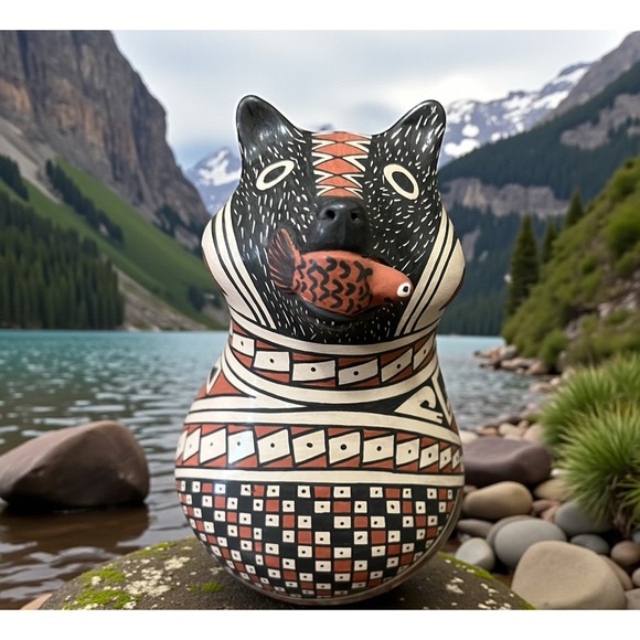 Mata Ortiz Pottery‎ Bear Fish Effigy Lourdes Villalba Paquime Folk Art Mexico